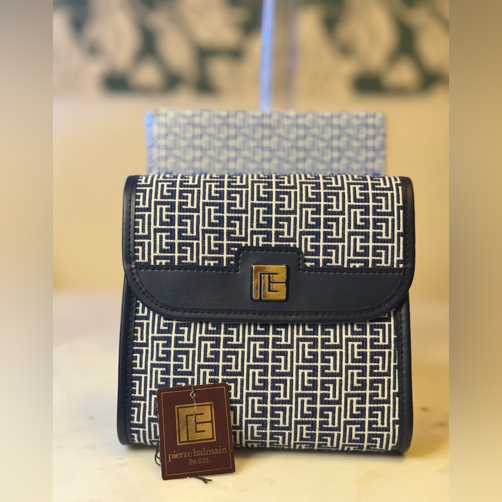 Pierre Balmain Vintage Navy and White Geometric Clutch - Like New w/box & tags!